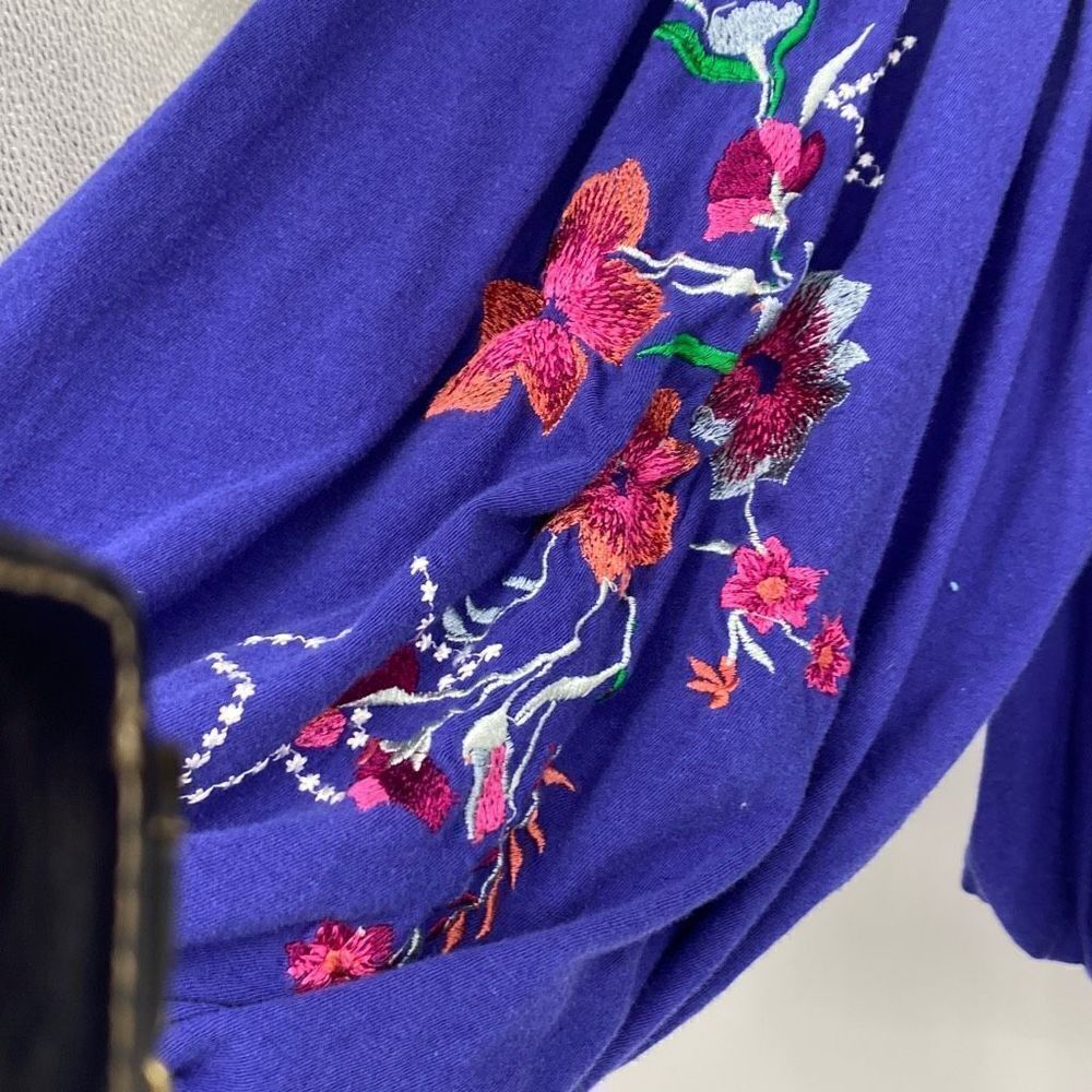 Free People Embroidered Balloon Sleeve Lita Boho Blouse Pullover Small - Picture 8 of 16